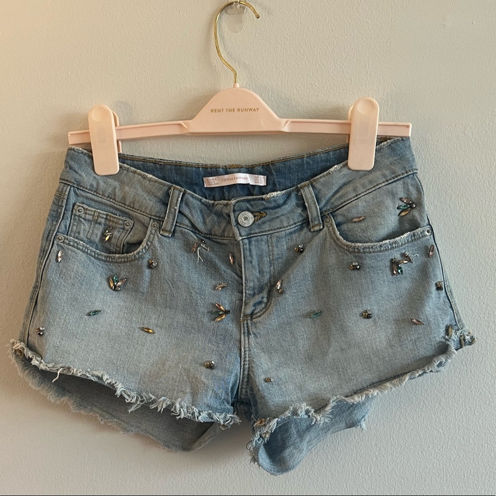 Zara bejeweled cutoff denim shorts